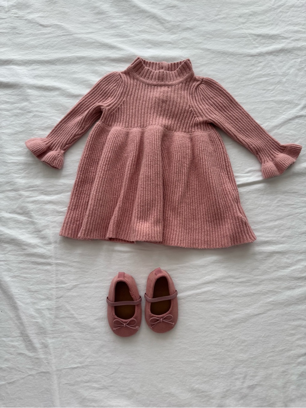BABY GAP baby Girls' Pink Knit Sweater Dress with Matching Ballet Flats